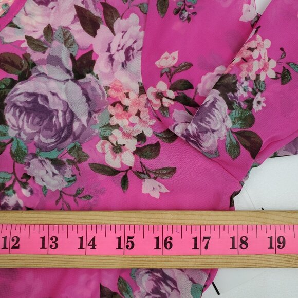 NWT Womens Floral Swimsuit Coverup Sz M Pink Sheer Cinched Waist V-Neck Beach‎ - Picture 15 of 16